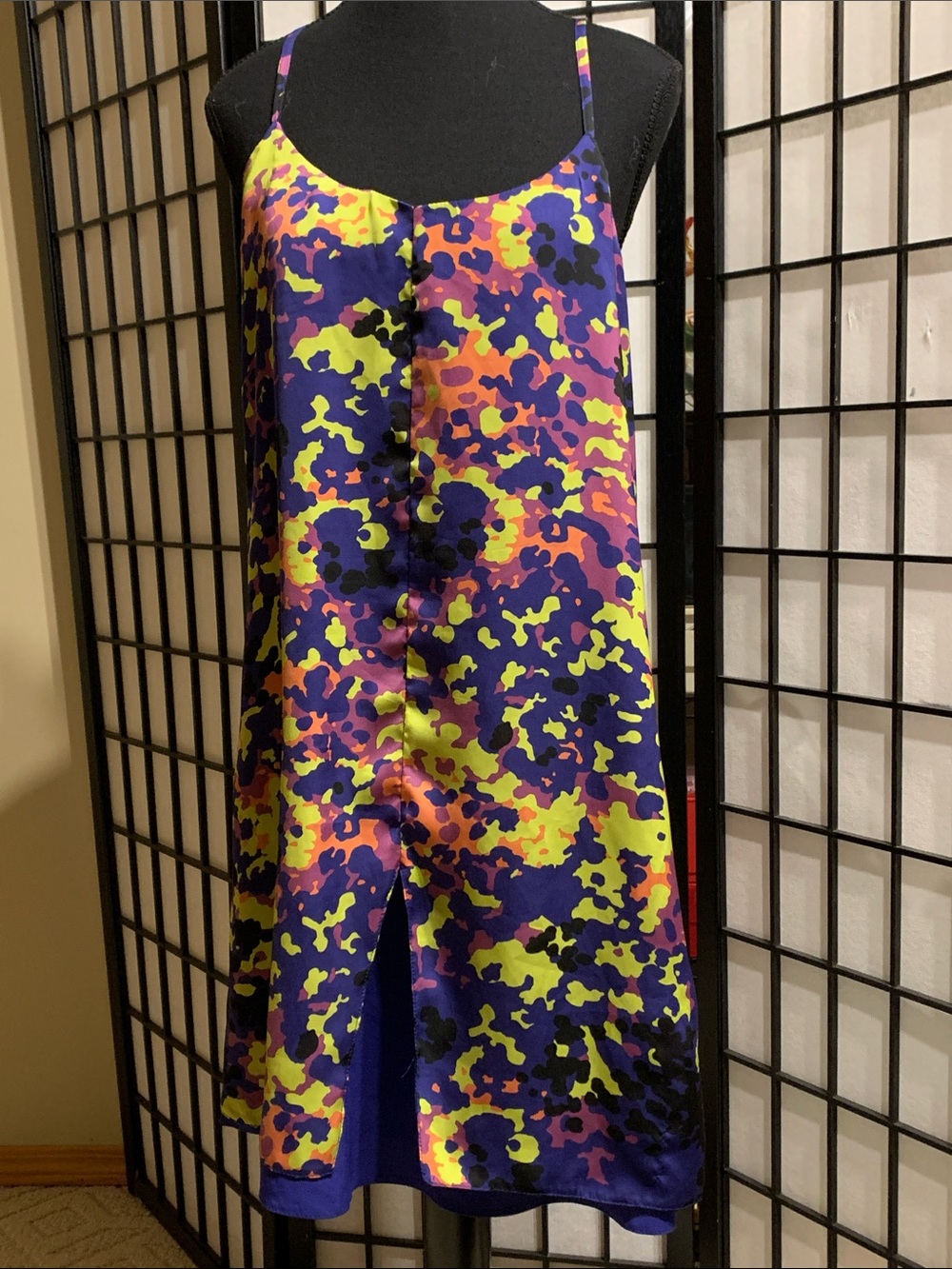 Vibrant Purple Neon Print Slip Dress
